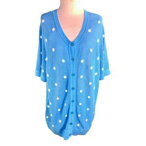 C.J Banks Women Blue White Polka Dot Cardigan Sweater Size 1X